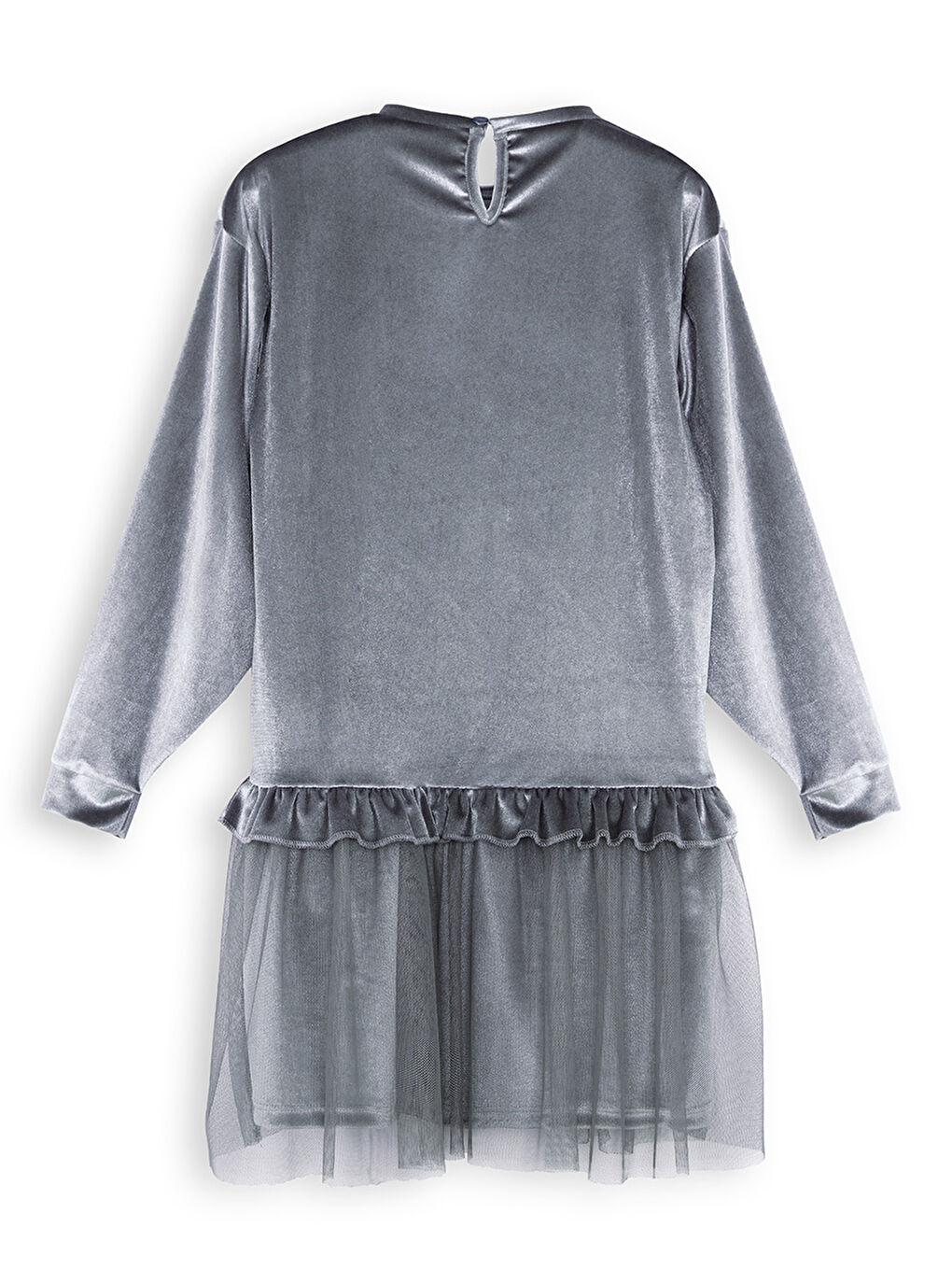 Leopar Cepli Kız Çocuk Gri Kadife Elbise-3