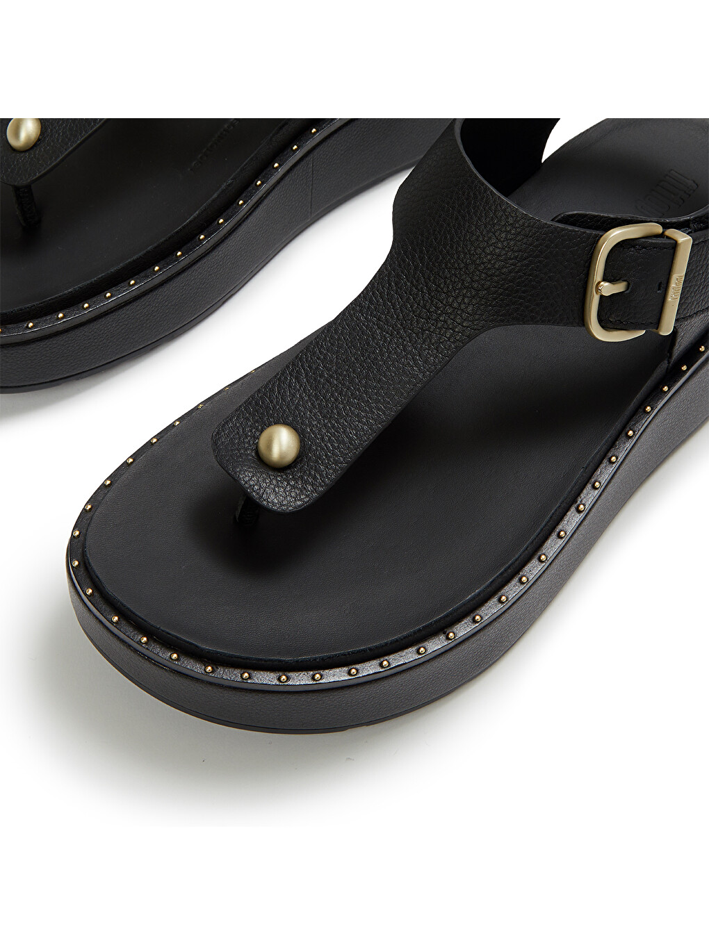 Siyah Kadın Sandalet A3F-090 GEN-FF Max Bucle Tumbled-Leather Toe-Post Sandals-3