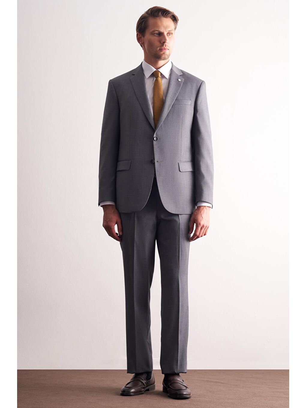 Sütlü Kahverengi Mono Yaka Kendinden Desenli Esnek Bel 4 Drop Comfort Fit Takım Elbise 1001255169