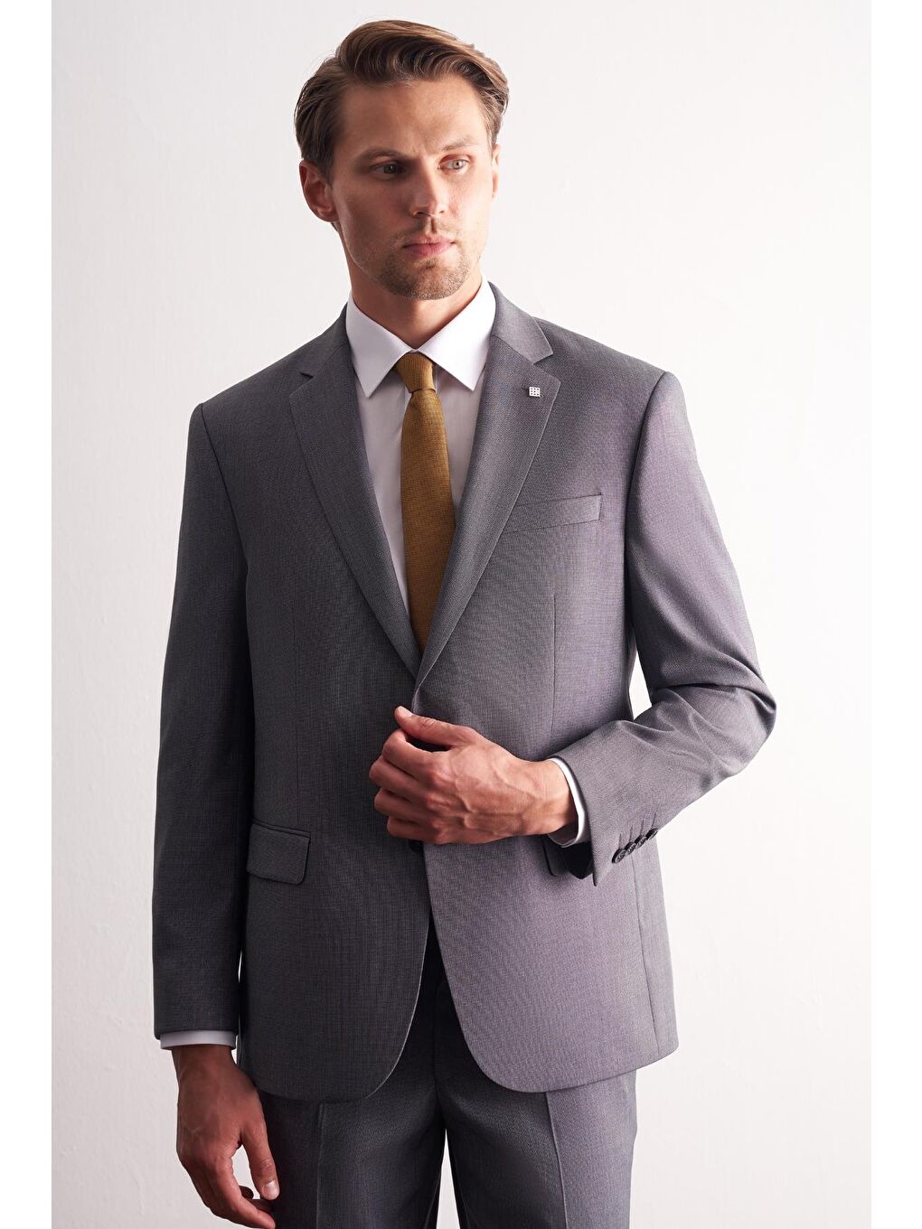 Sütlü Kahverengi Mono Yaka Kendinden Desenli Esnek Bel 4 Drop Comfort Fit Takım Elbise 1001255169-2