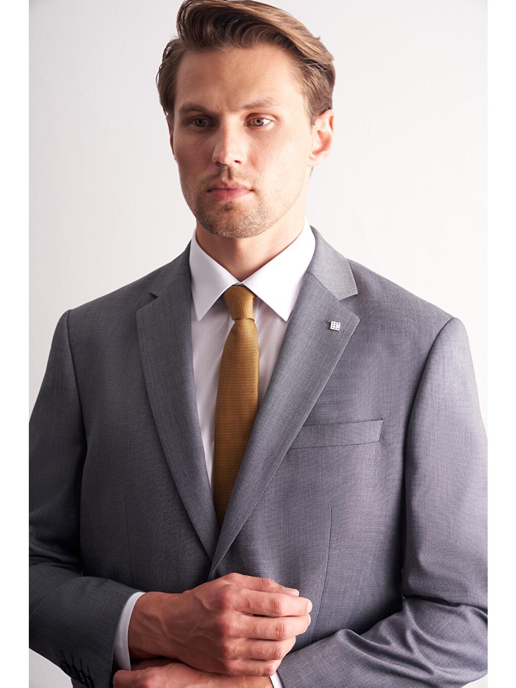 Sütlü Kahverengi Mono Yaka Kendinden Desenli Esnek Bel 4 Drop Comfort Fit Takım Elbise 1001255169-3