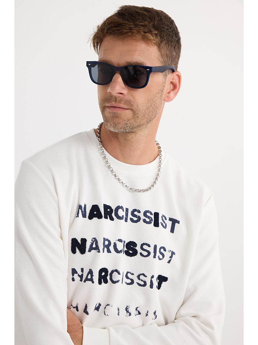 Unisex Oversize Geniş Kesim Pamuklu Yumuşak Dokulu Bisiklet Yaka İçi Polarlı Baskılı Ekru Sweatshirt-2