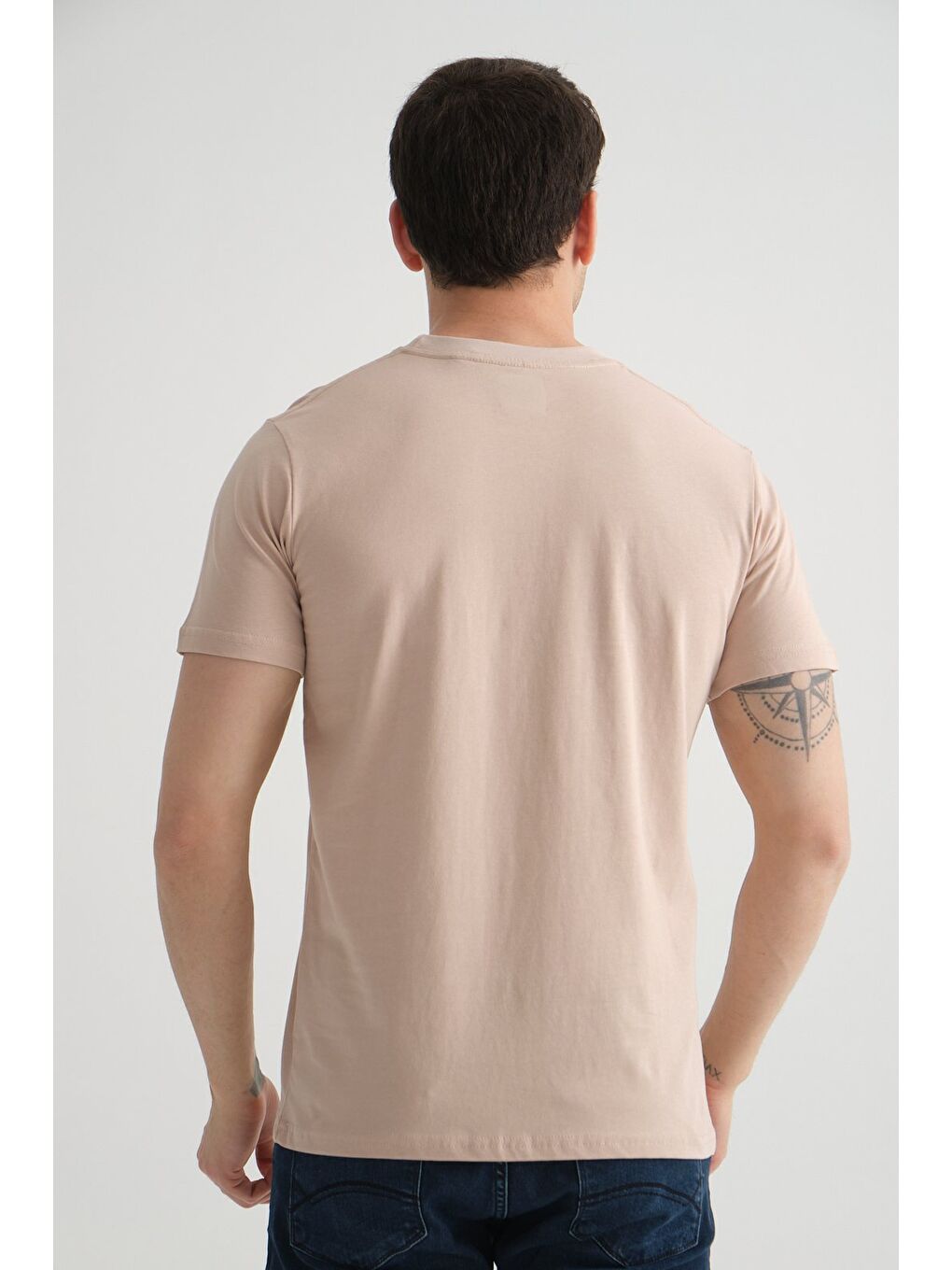 Bej Taş Shooter Erkek Pamuklu Esnek T-shirt  Standart Kalıp Minimal Logolu-7