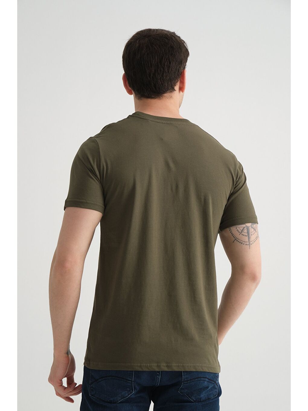 Haki Shooter Erkek Pamuklu Esnek T-shirt  Standart Kalıp Minimal Logolu-7