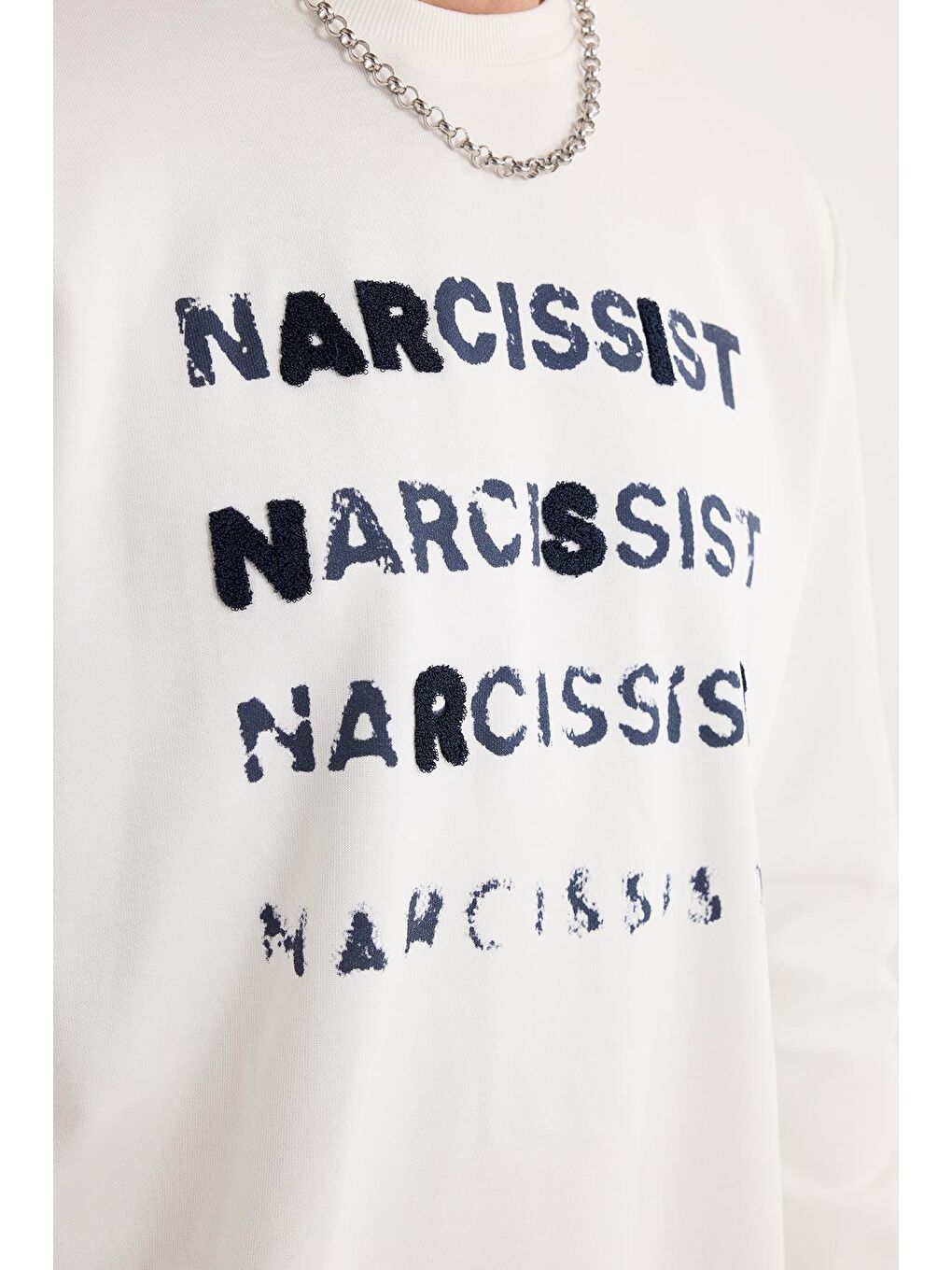 Unisex Oversize Geniş Kesim Pamuklu Yumuşak Dokulu Bisiklet Yaka İçi Polarlı Baskılı Ekru Sweatshirt-3