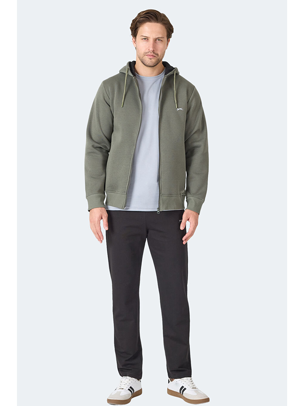 MAJESTIC I Erkek Fermuarlı Kapüşonlu Cepli Haki Sweatshırt-6