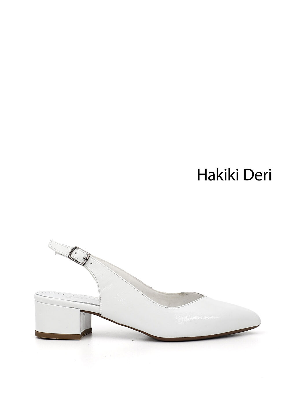 Beyaz Kadın BEYAZ-AÇIK GRİ Kalın Topuklu Arkası Açık Hakiki Deri Ayakkabı