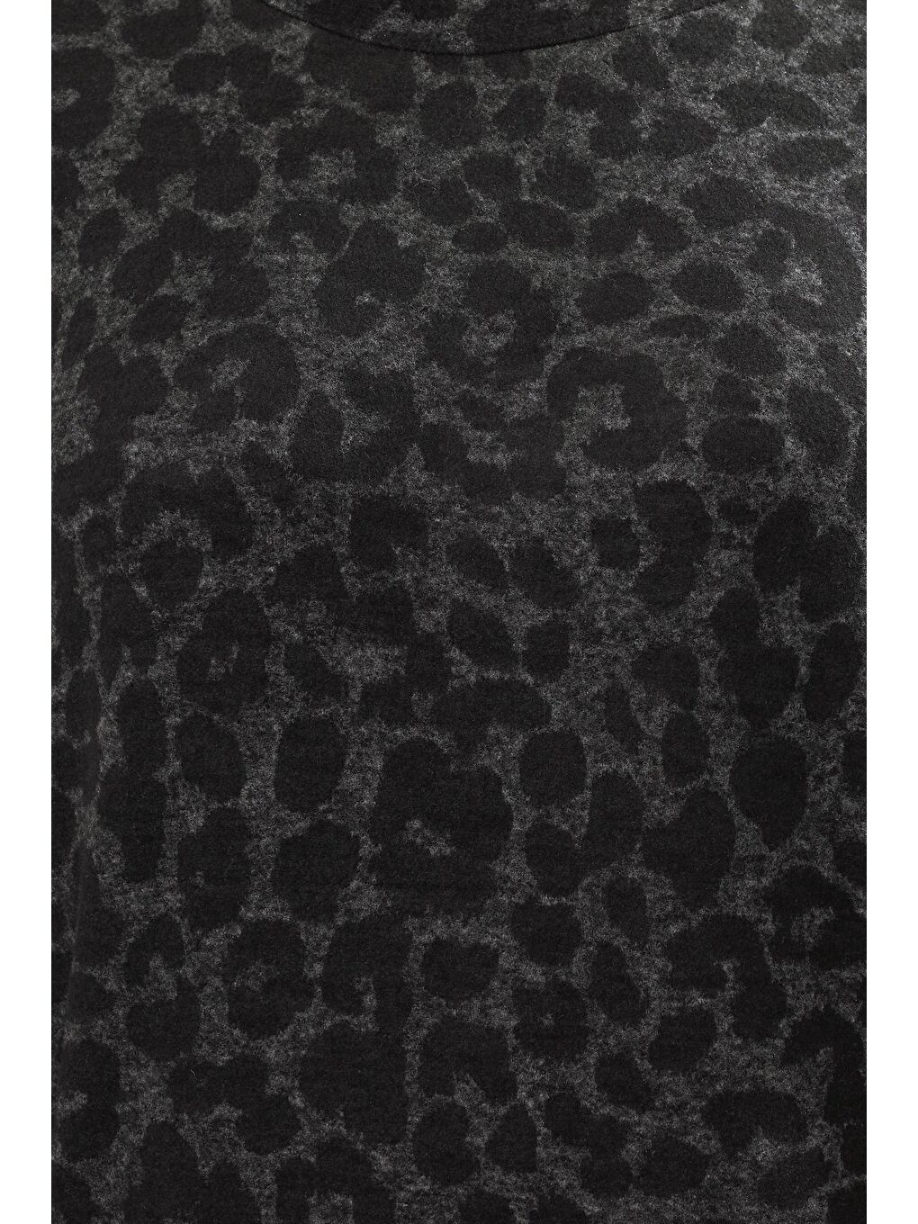 Antrasit Büyük Beden Uzun Kollu Leopar Desenli Diz Üstü Elbise 285058-3