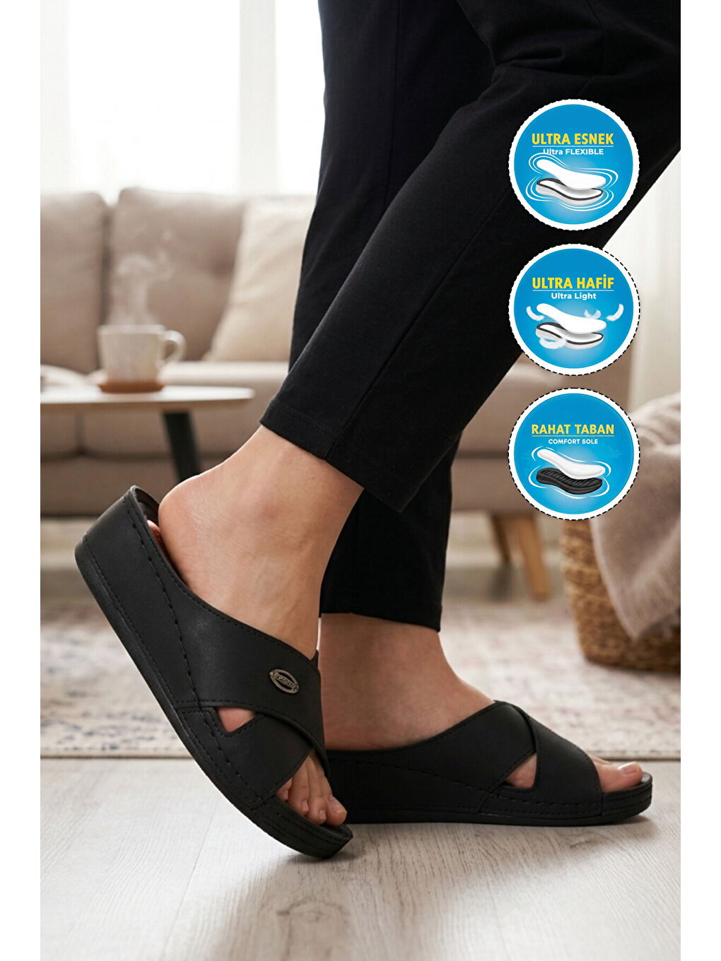 Siyah Topuk Jel Destekli Anatomik Kadın Terlik 09-063 Z-2