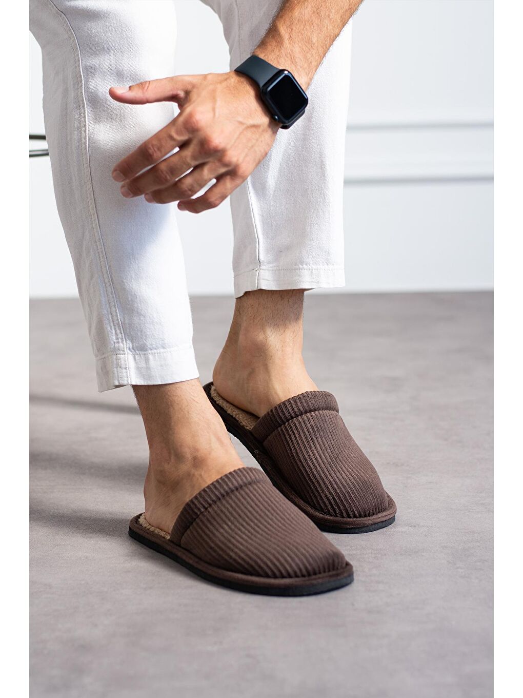 Kahverengi FİTİLLİ DÜZ Unisex Ev Terliği Kışlık Kadın Erkek Terlik-1