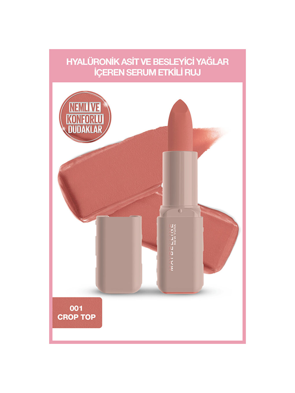 Maybelline NY Serum Etkili Hyalüronik Asit ve Besleyici Yağ İçeren Ruj - 001 Crop Top-7