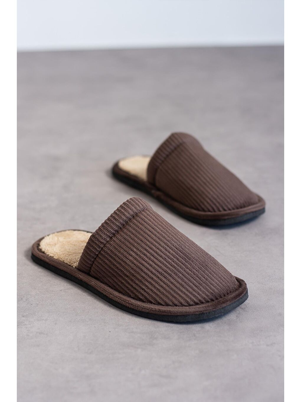 Kahverengi FİTİLLİ DÜZ Unisex Ev Terliği Kışlık Kadın Erkek Terlik-4