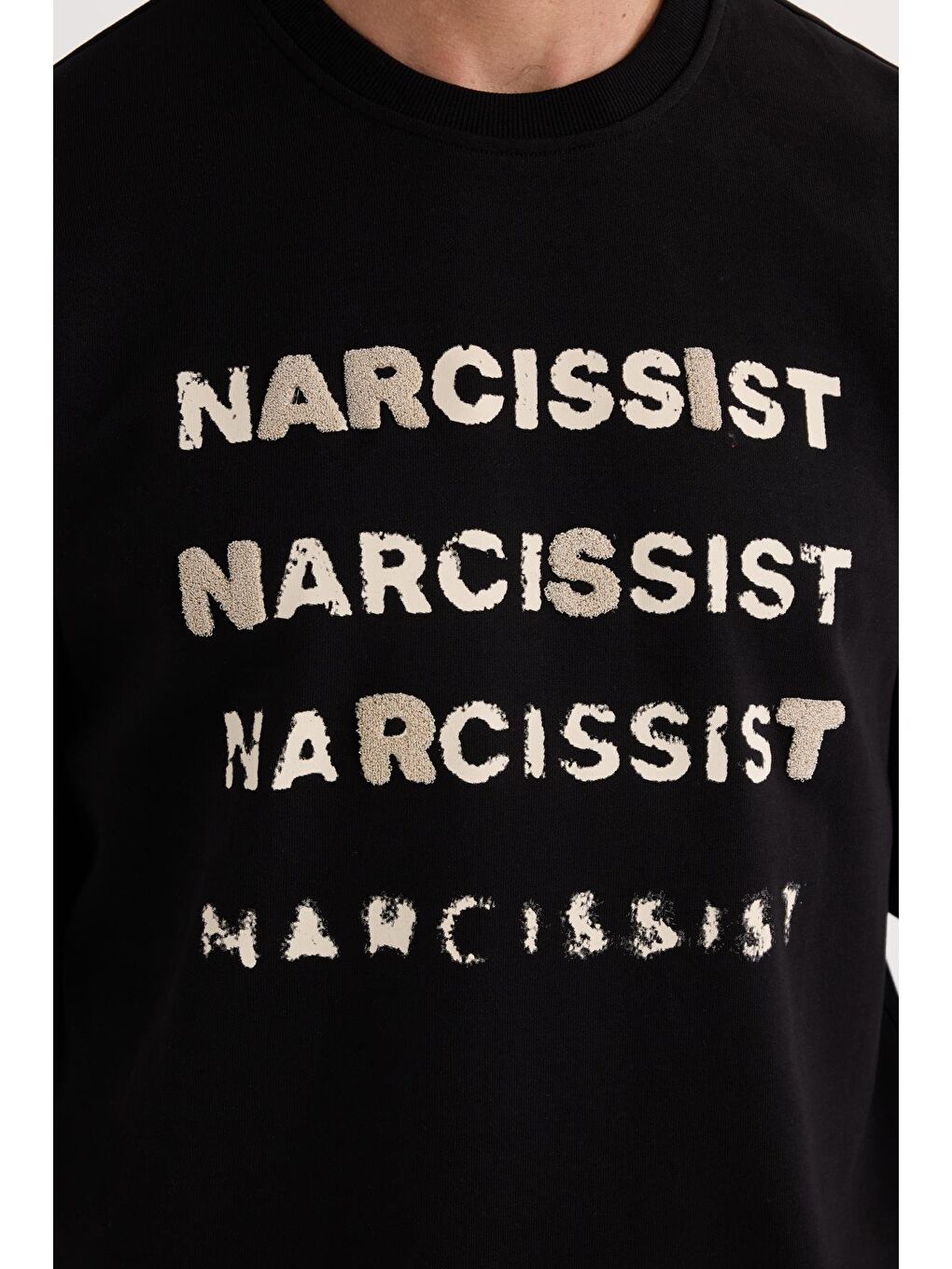 Unisex Oversize Geniş Kesim Pamuklu Yumuşak Dokulu Bisklet Yaka İçi Polarlı Baskılı Siyah Sweatshirt-2