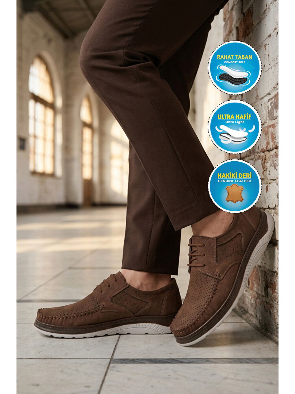 Kahverengi Kahve Hakiki Deri Erkek Casual Ayakkabı 768 M-2