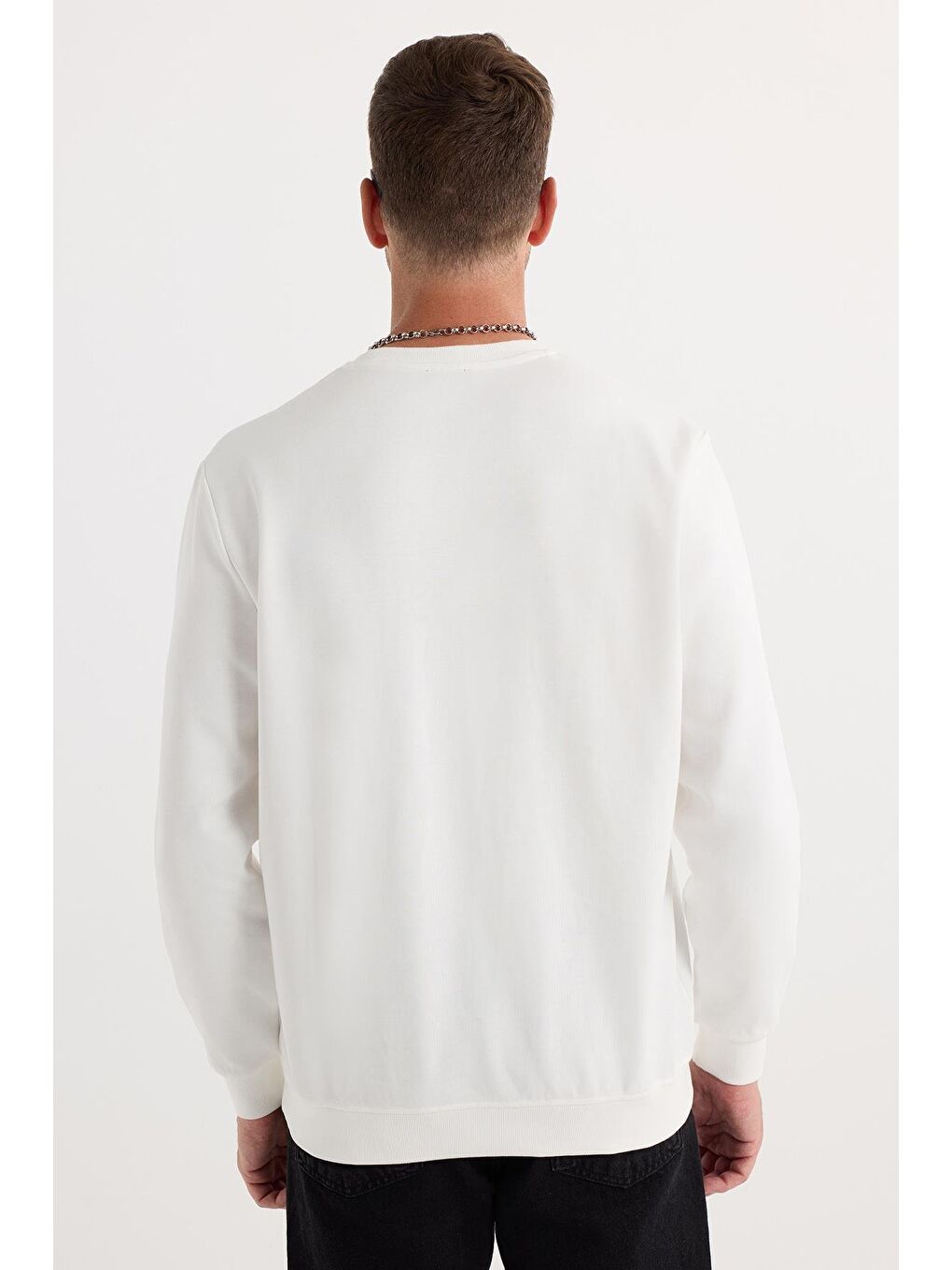 Unisex Oversize Geniş Kesim Pamuklu Yumuşak Dokulu Bisiklet Yaka İçi Polarlı Baskılı Ekru Sweatshirt-6