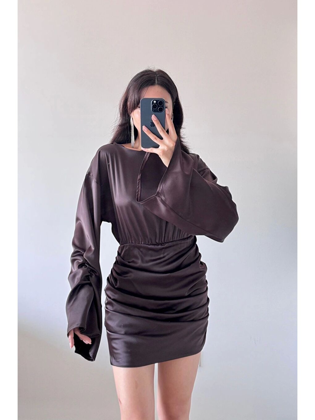 Kahverengi Kadın Kahve Büzgülü Elbise 1041-3751