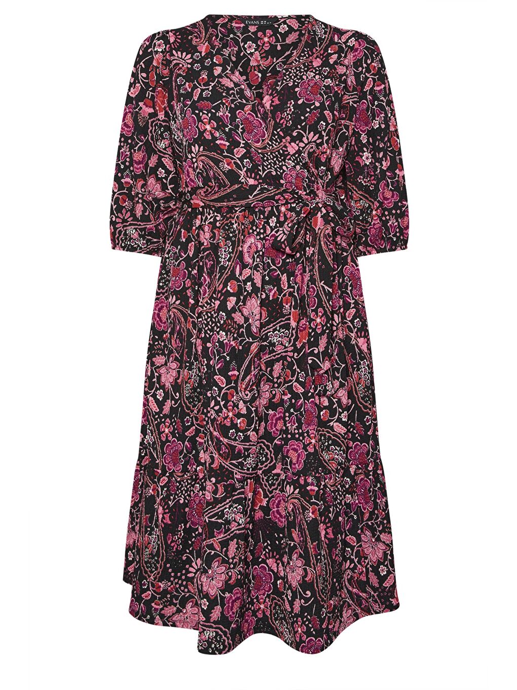 Mürdüm Büyük Beden Beli Lastikli V Yaka Desenli Uzun Anvelop Elbise 616311-6