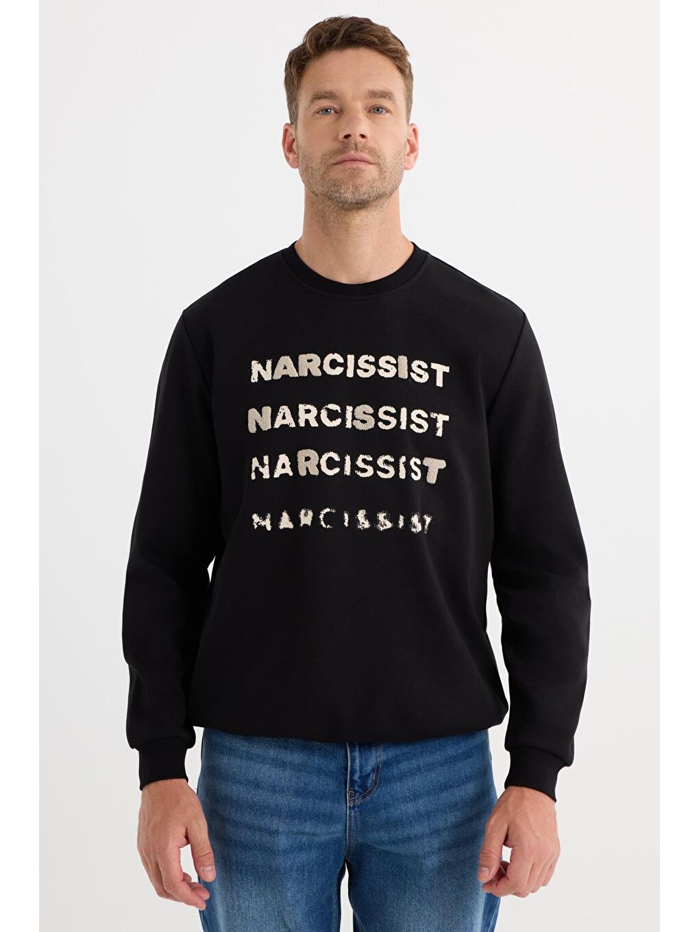 Unisex Oversize Geniş Kesim Pamuklu Yumuşak Dokulu Bisklet Yaka İçi Polarlı Baskılı Siyah Sweatshirt-4