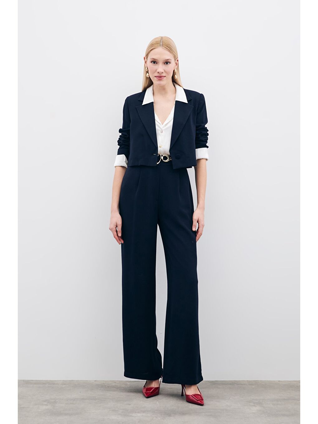 Pileli Krep Pantolon - Lacivert