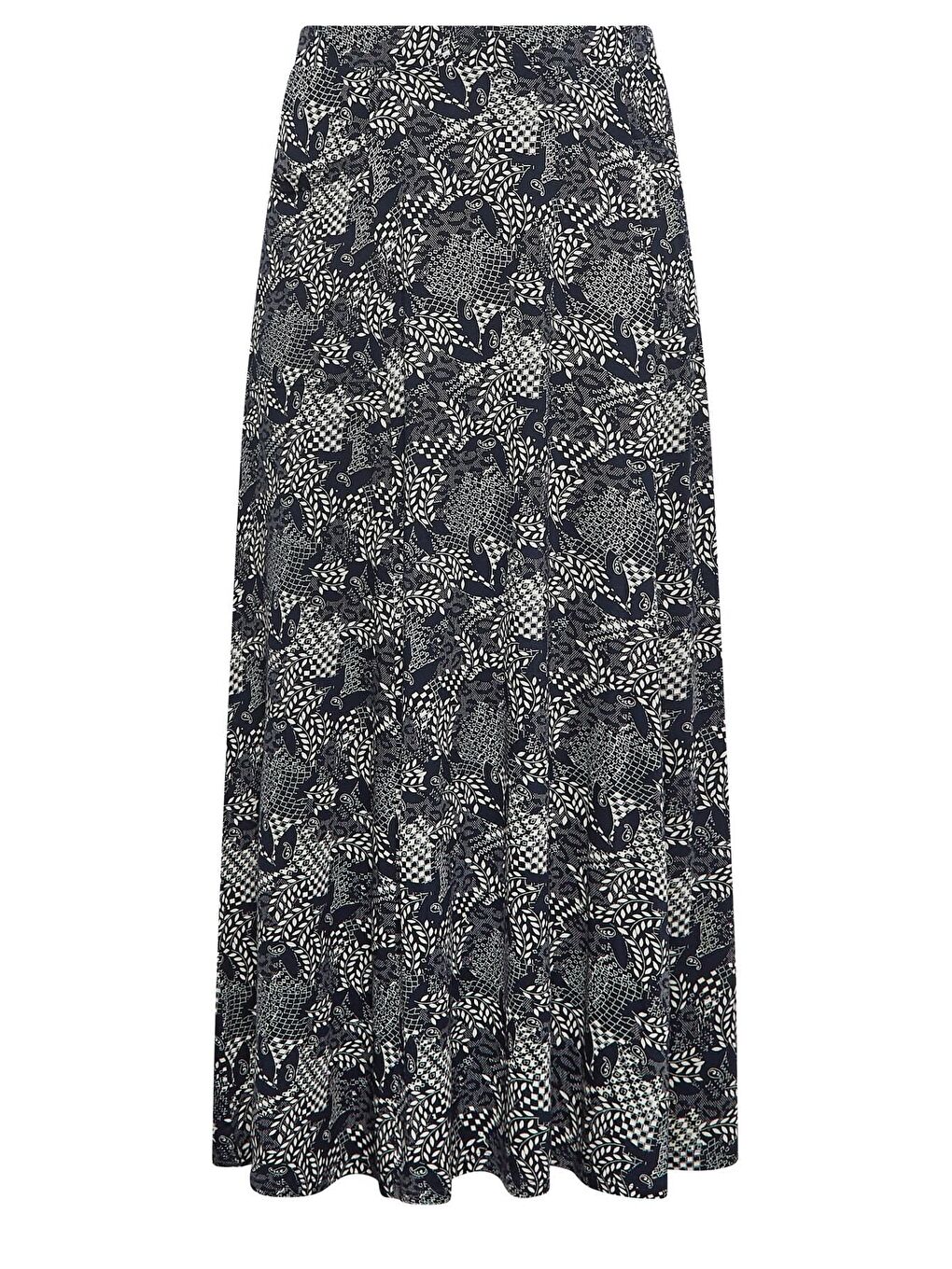 Lacivert Büyük Beden Cep Detaylı Desenli Beli Lastikli Uzun Kesim Etek 160234-4