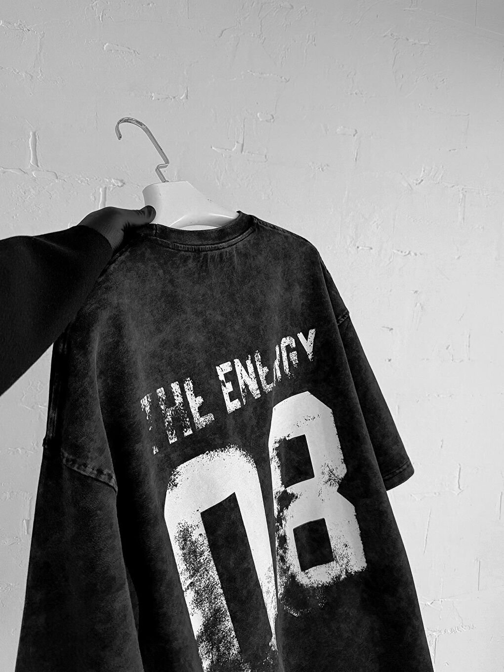 Erkek Eskitme Efektli Yıkamalı Baskılı Oversize Tişört Siyah-3