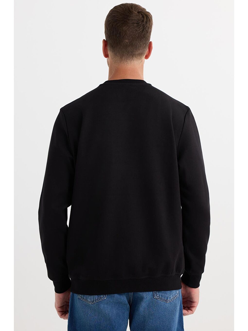 Unisex Oversize Geniş Kesim Pamuklu Yumuşak Dokulu Bisklet Yaka İçi Polarlı Baskılı Siyah Sweatshirt-6