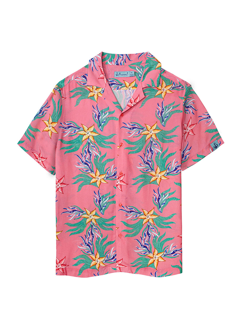 Karışık Mercan Desenli %100 Viskon Yumuşak Nefes Alabilir Kumaşlı Erkek Gömlek