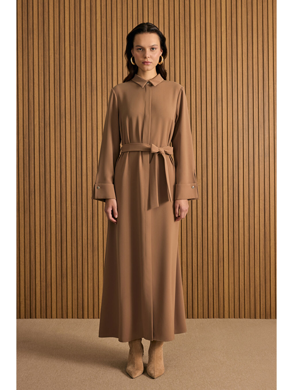 Kahverengi Gömlek Elbise-1