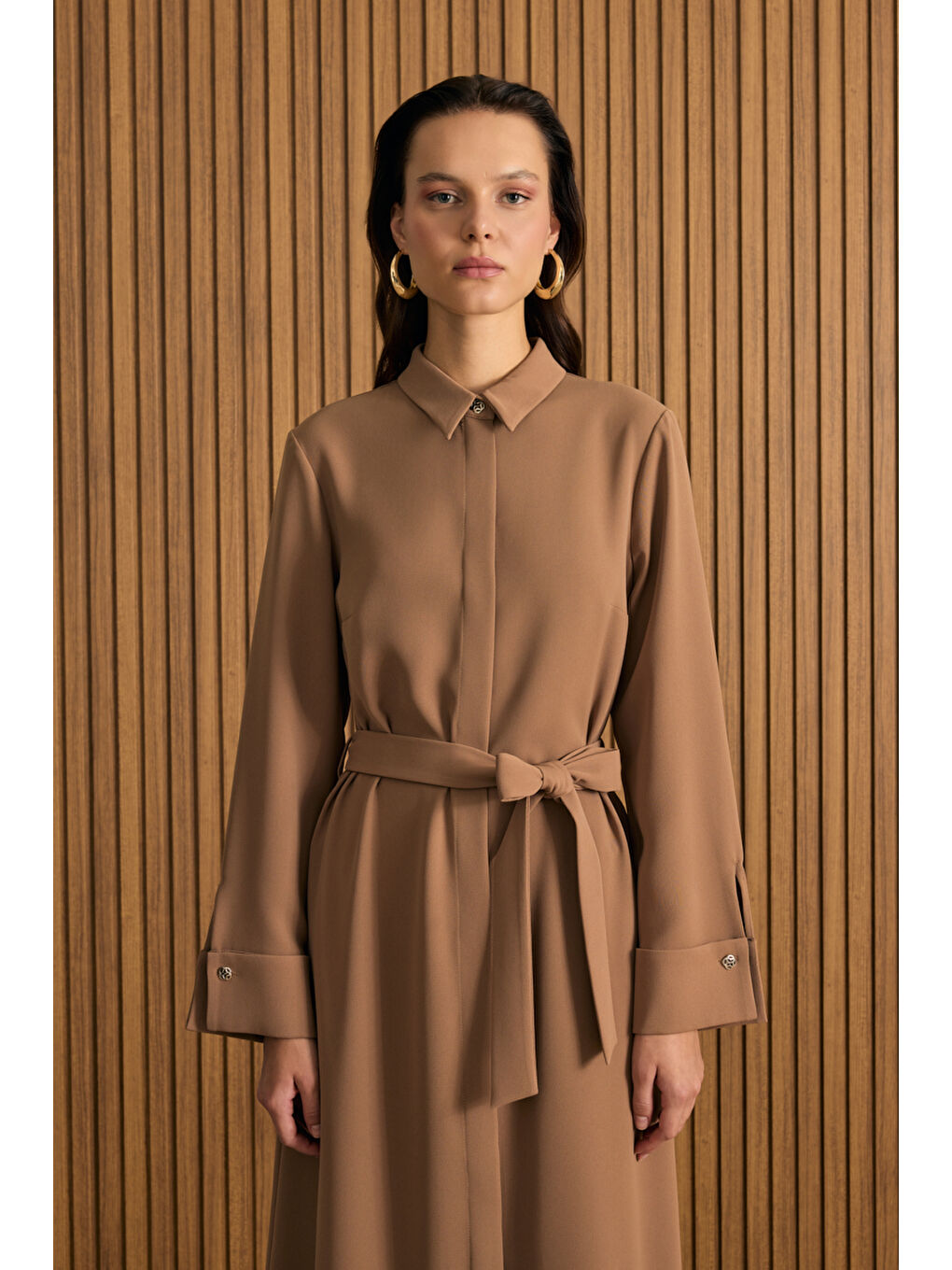 Kahverengi Gömlek Elbise-2