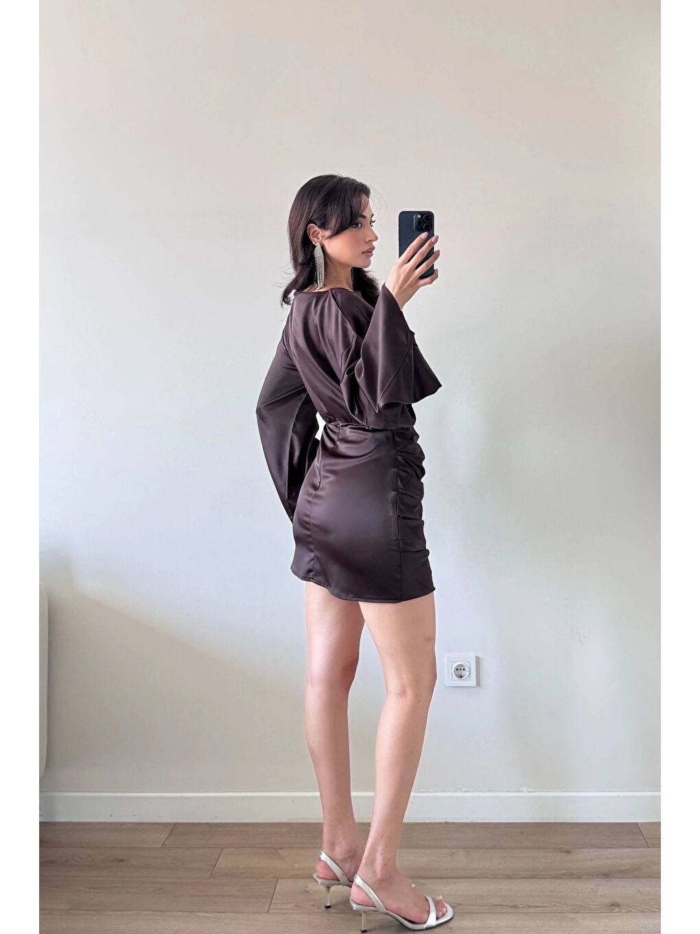 Kahverengi Kadın Kahve Büzgülü Elbise 1041-3751-2