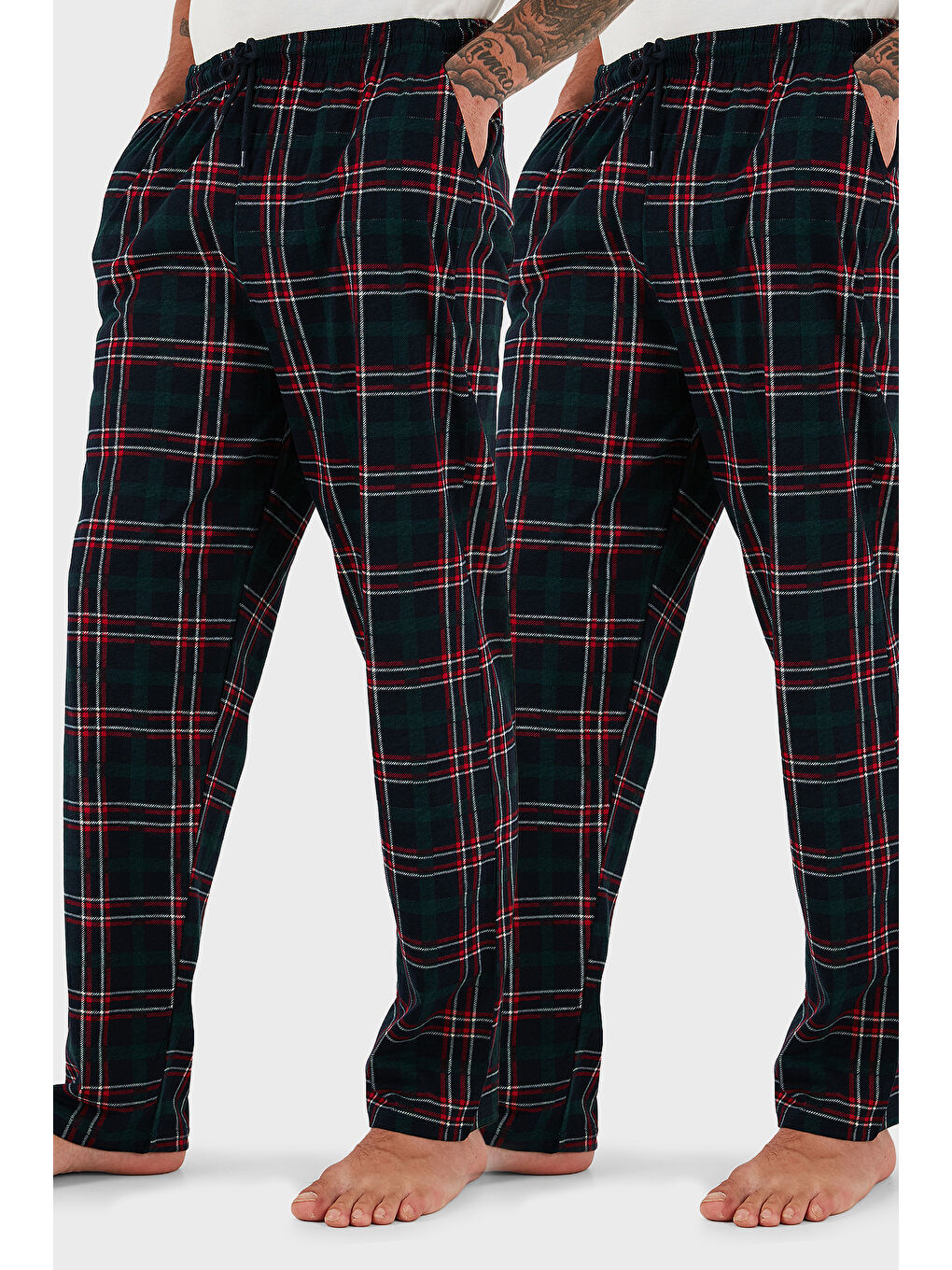 Yeşil Pamuklu Regular Fit Normal Bel Düz Paça Cepli 2'li Paket %100 Pamuk Pijama Altı 6574003S2