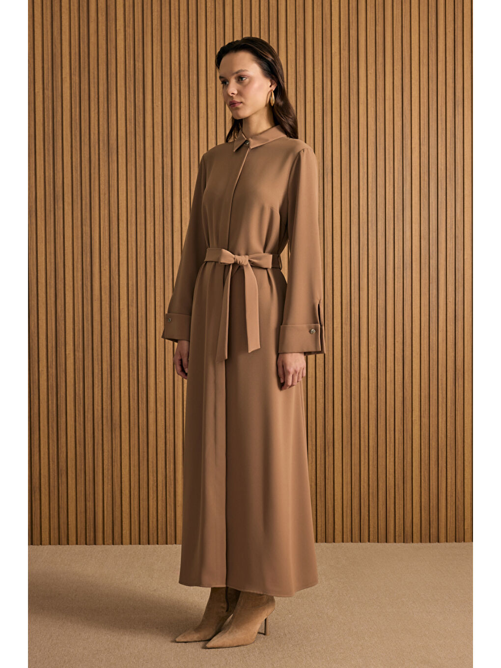 Kahverengi Gömlek Elbise-3