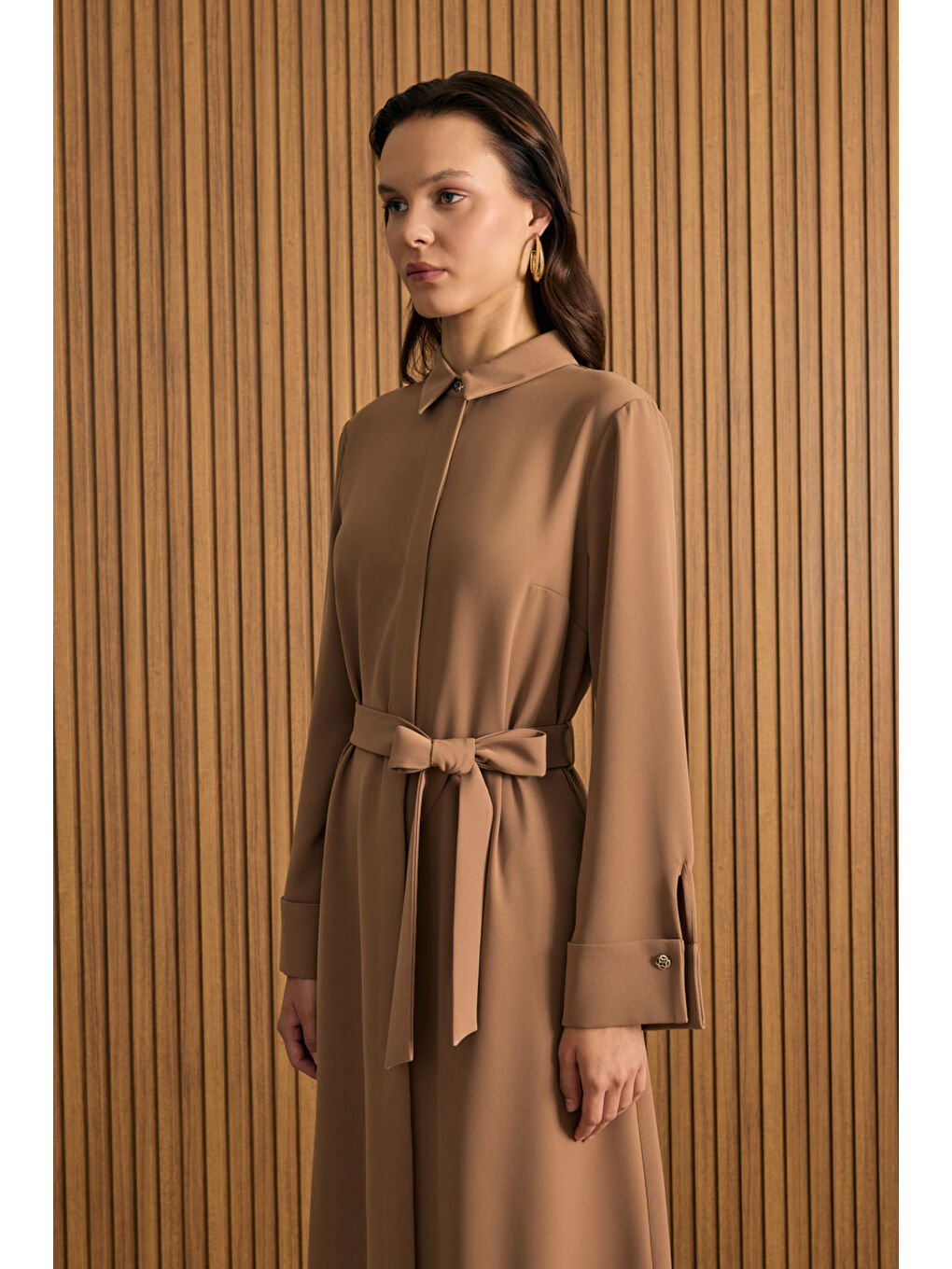 Kahverengi Gömlek Elbise-4