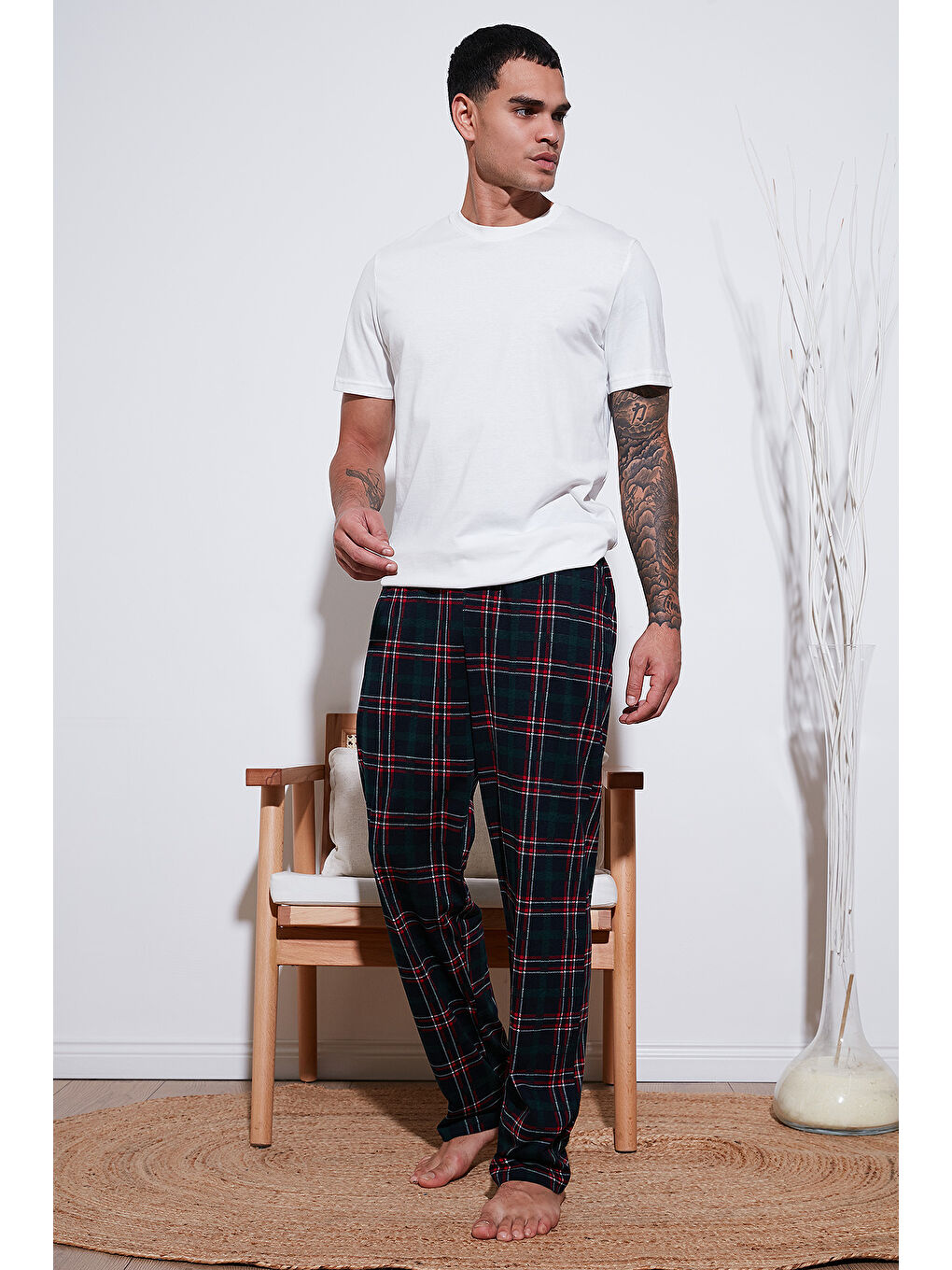 Yeşil Pamuklu Regular Fit Normal Bel Düz Paça Cepli 2'li Paket %100 Pamuk Pijama Altı 6574003S2-1