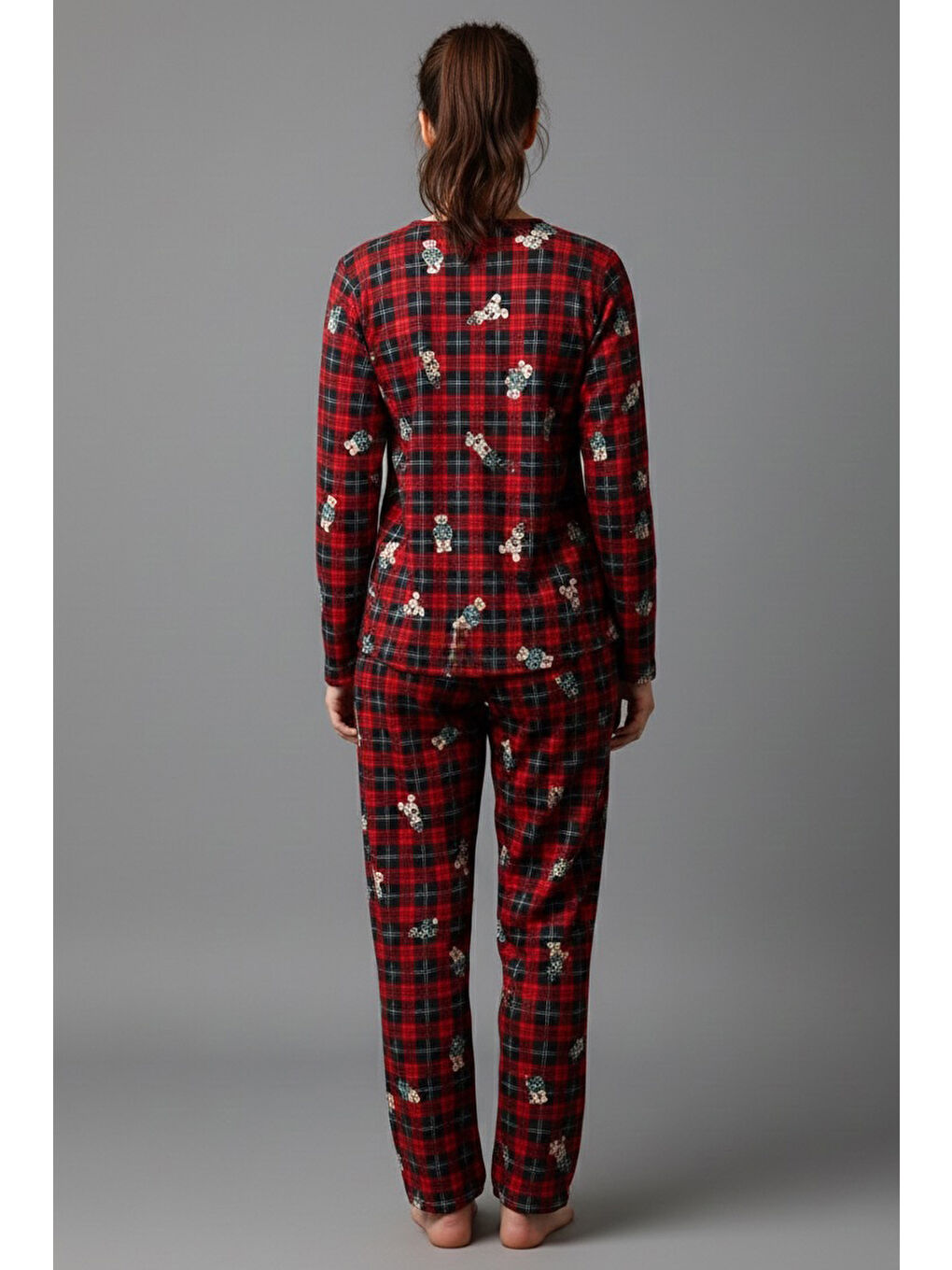 Kırmızı Desenli Süet Pijama Takımı Kirmizi - 28055-KIRMIZI-1