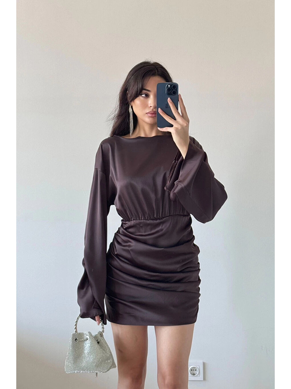 Kahverengi Kadın Kahve Büzgülü Elbise 1041-3751-3