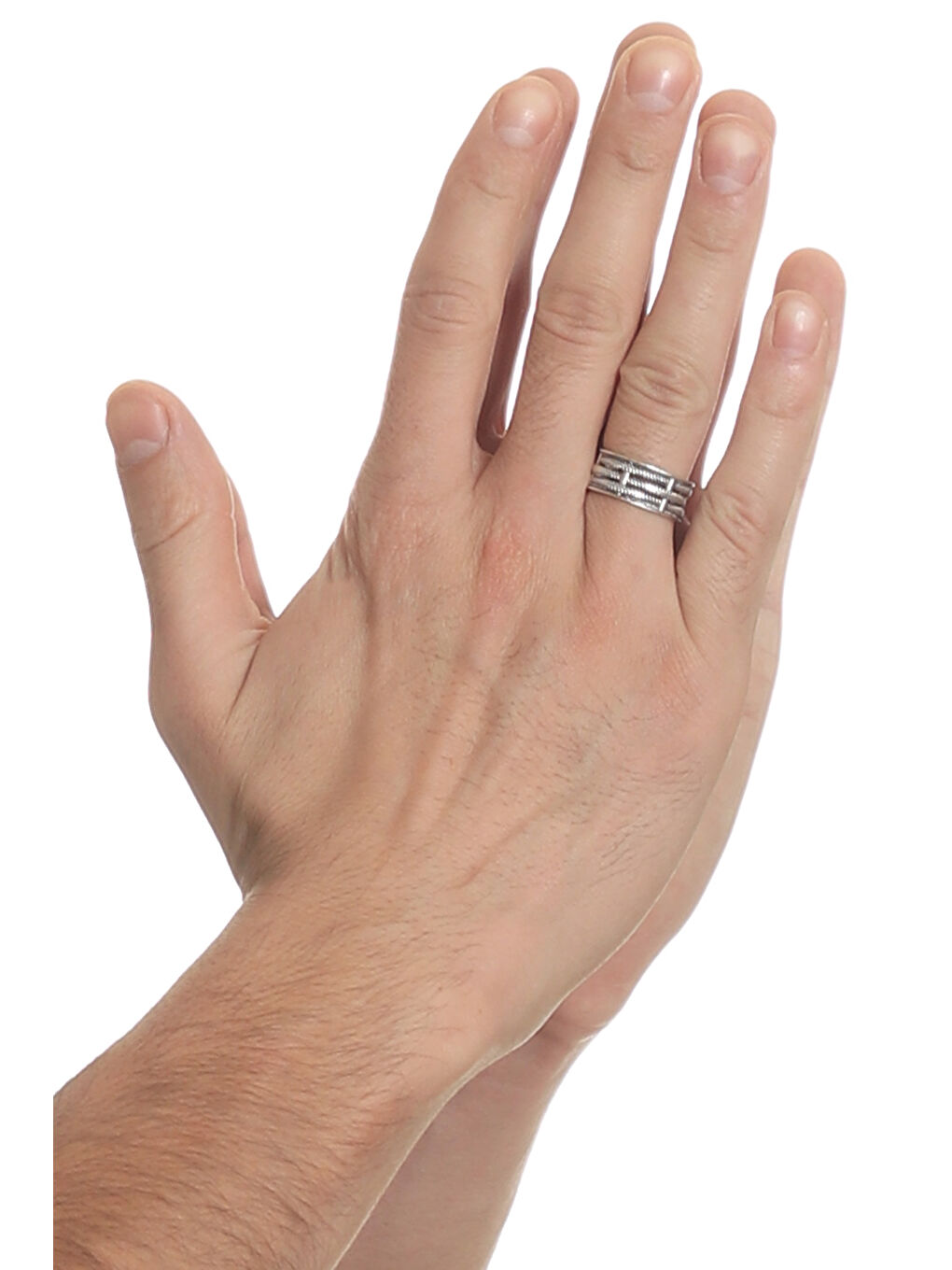 Gri Erkek Antik Gümüş Kaplama Ayarlanabilir Kafes Yüzük-3