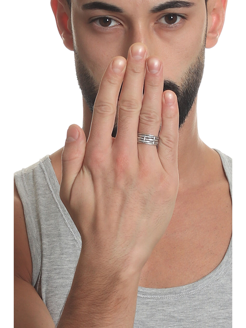 Gri Erkek Antik Gümüş Kaplama Ayarlanabilir Kafes Yüzük-4