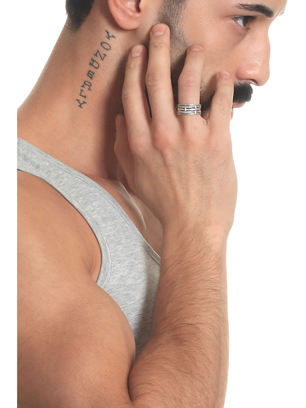 Gri Erkek Antik Gümüş Kaplama Ayarlanabilir Kafes Yüzük-5