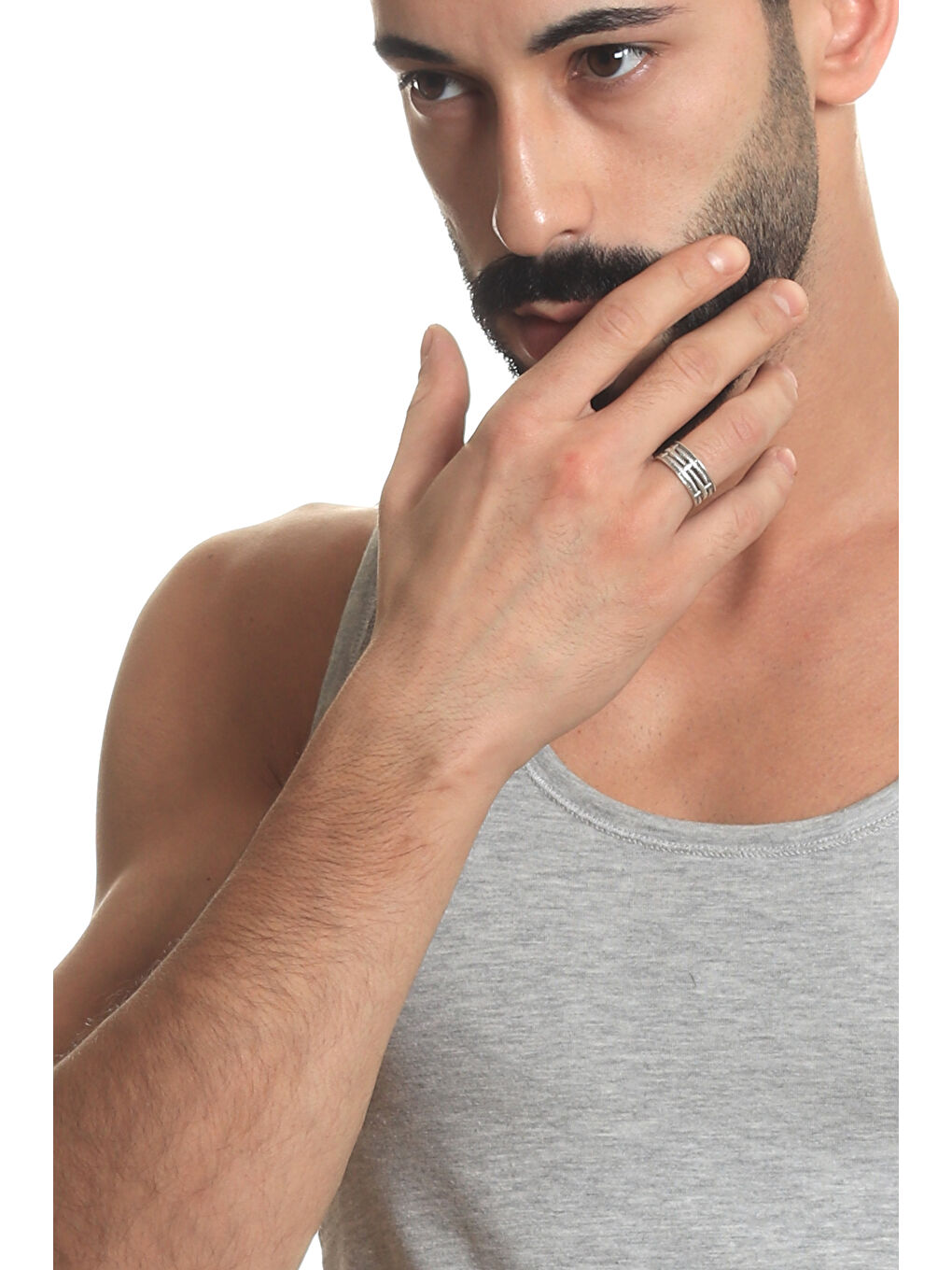 Gri Erkek Antik Gümüş Kaplama Ayarlanabilir Kafes Yüzük-6