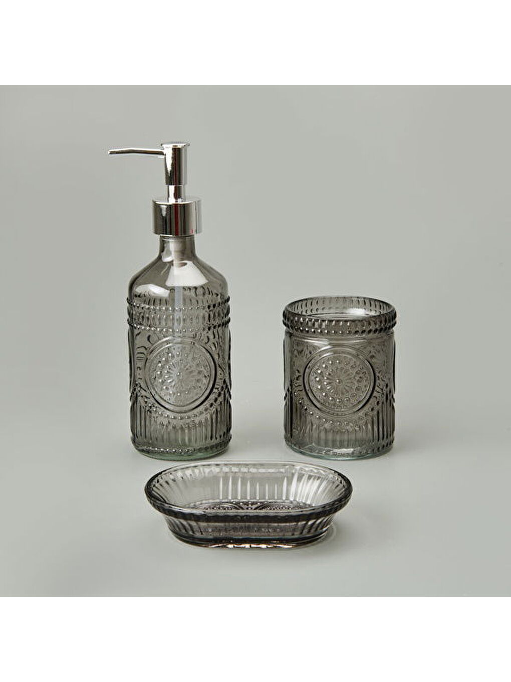 Bath 3'lü Cam Banyo Sıvı Sabunluk Seti - Antrasit-4