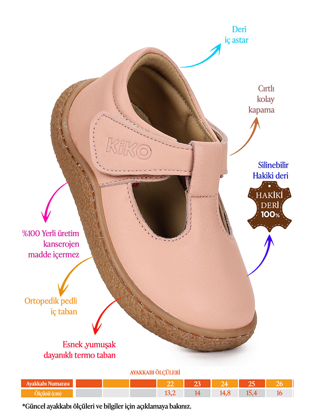 Pembe Lija %100 Deri Günlük Kız Bebek Babet Ayakkabı-1