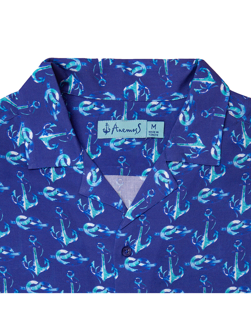 Karışık Çapa Desenli %100 Viskon Yumuşak Nefes Alabilir Kumaşlı Erkek Gömlek-3