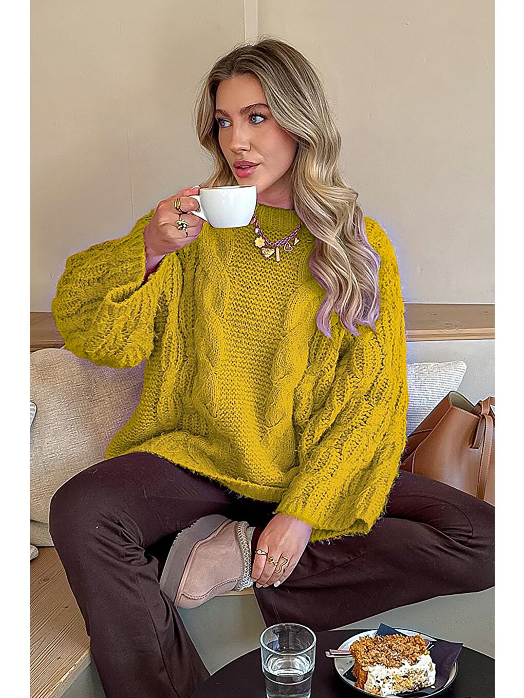 Yeşil Bisiklet Yaka Örgü Desen Kadın Triko Kazak Mg2601-3