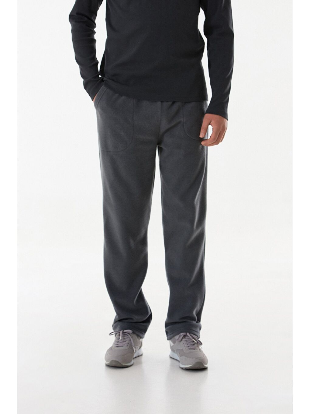 Gri Beli Lastikli Cepli Polar Eşofman Altı-1