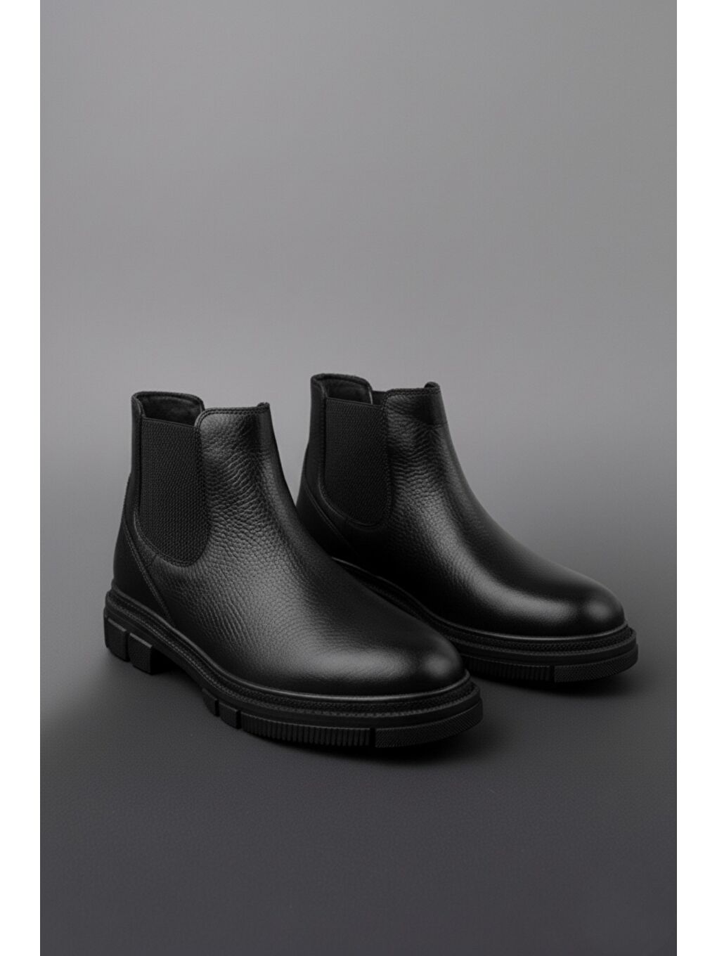 Siyah HARD Hakiki Deri Kalın Taban Erkek Kışlık Chelsea Bot