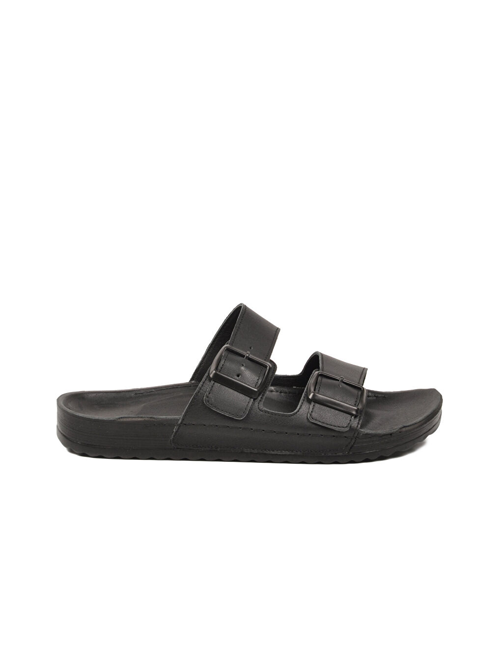 Siyah Hakiki Deri Çift Bantlı Yumuşak Taban Erkek Terlik 8422 M-1