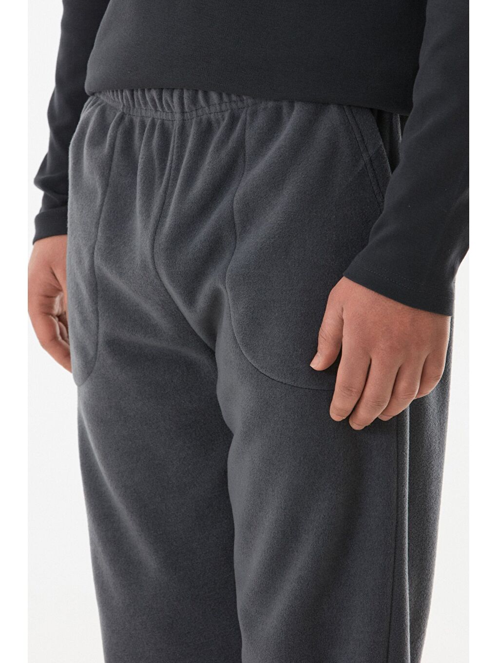 Gri Beli Lastikli Cepli Polar Eşofman Altı-4