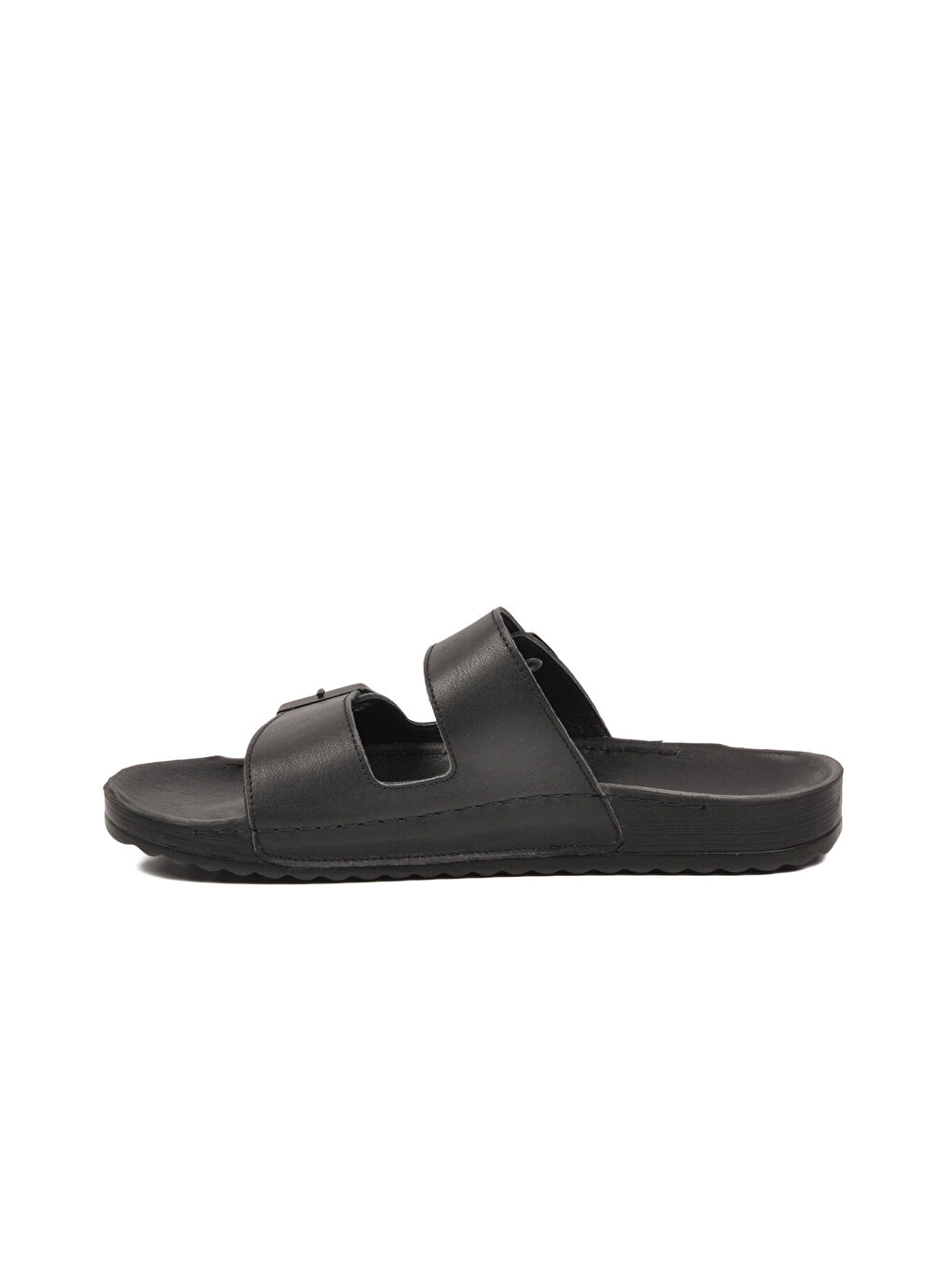 Siyah Hakiki Deri Çift Bantlı Yumuşak Taban Erkek Terlik 8422 M-3