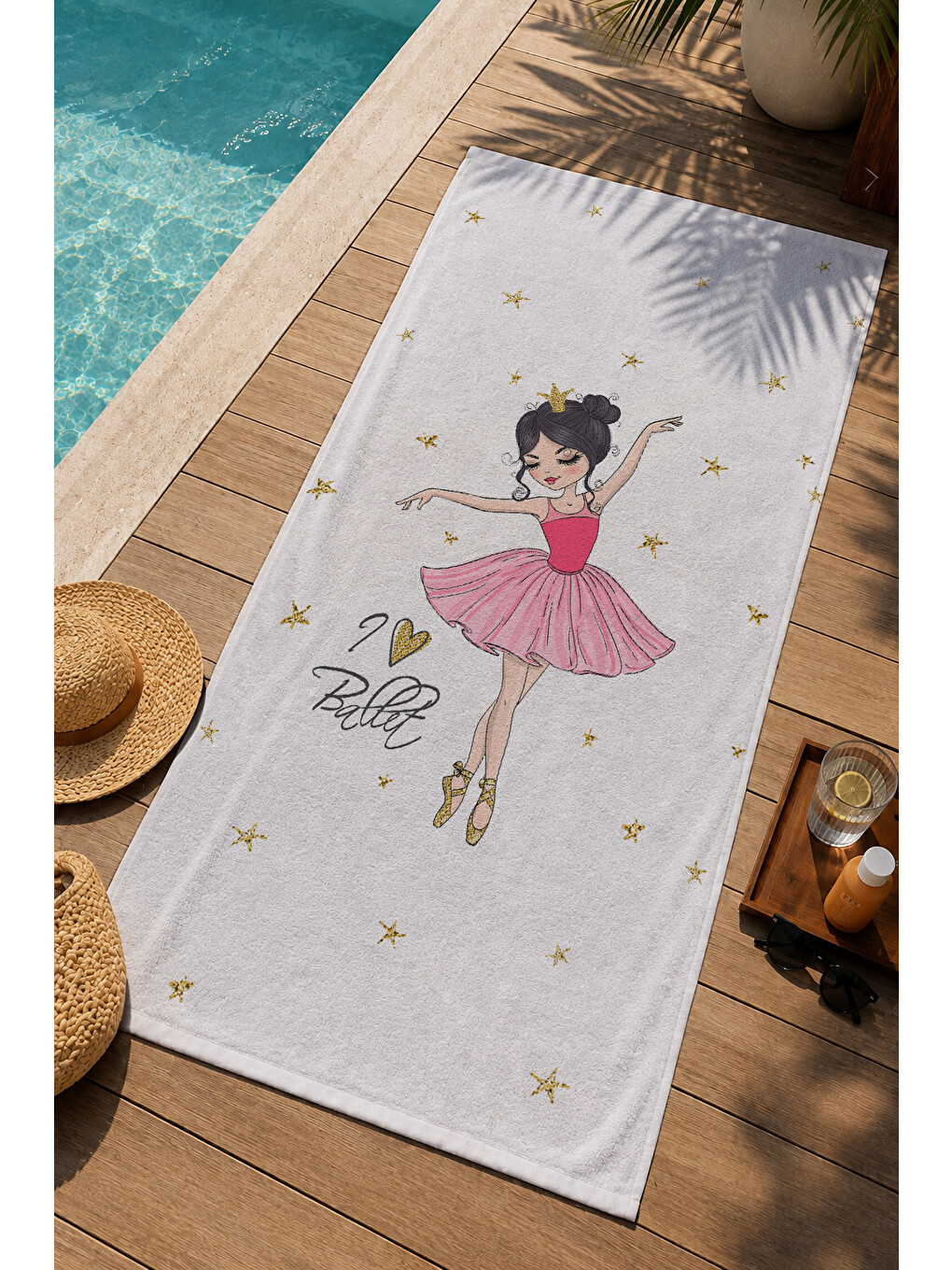Pembe Etekli Balerin Kız Desenli 70x150 Cm Dijital Baskılı Plaj Ve Banyo Havlusu-2